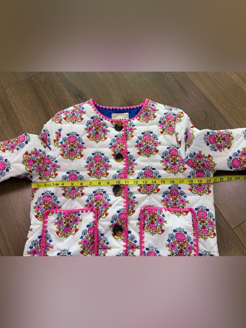 Boden Chelsea Quilted Jacket In Wildflower Stamp White Pink Size 6 - Picture 13 of 14